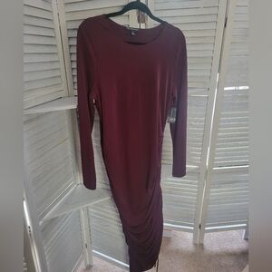 INC‎ Burgundy Long Sleeve Dress with Rouching in XL
